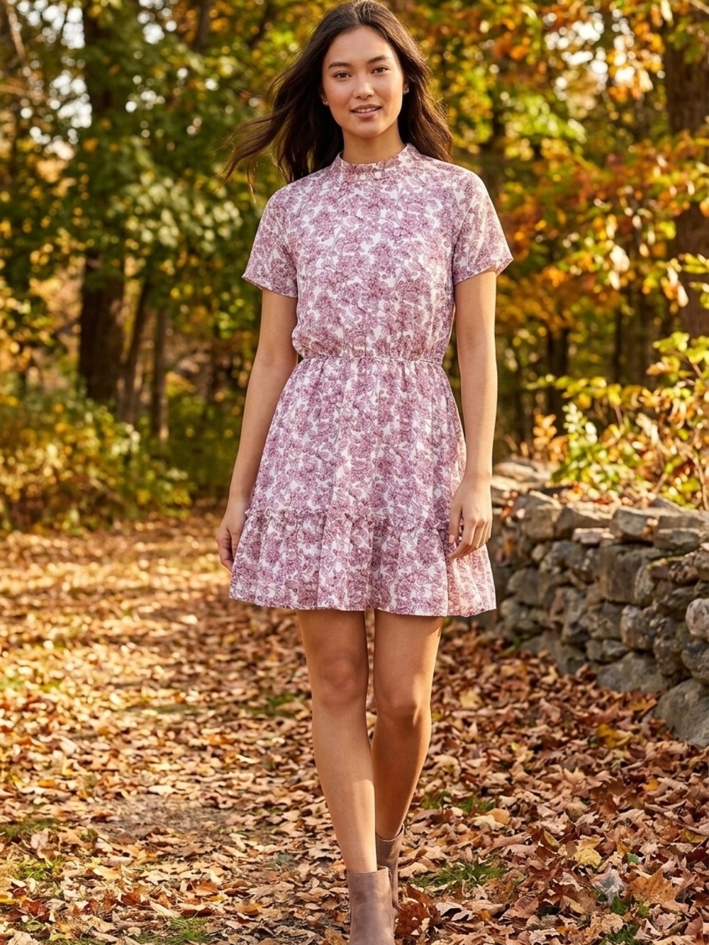 Baltic Born Pink Floral Smocked Waist Mini Dress